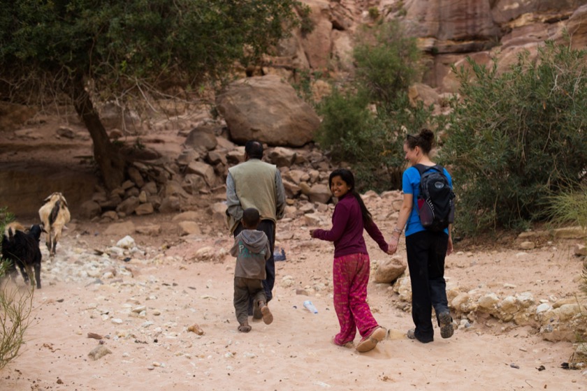 We wandered up a canyon and met a Bedouin family who invited us to share tea.
