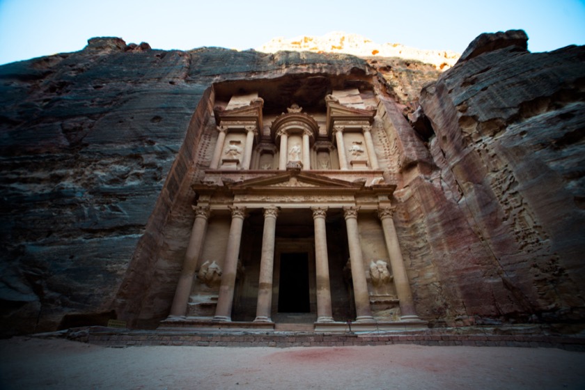 This is Al Khazneh (The Treasury, in English). You probably recognize it from an Indiana Jones movie.