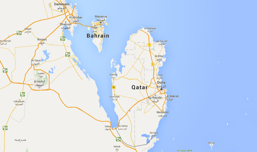 It's a five hour drive from Doha, Qatar to Manama, Bahrain, not including border crossings.